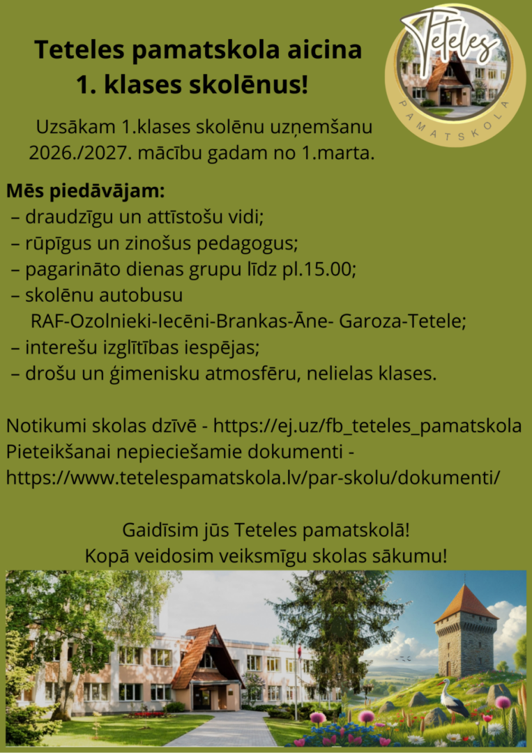 Informatīvs plakāts zaļā tonī ar uzrakstu 